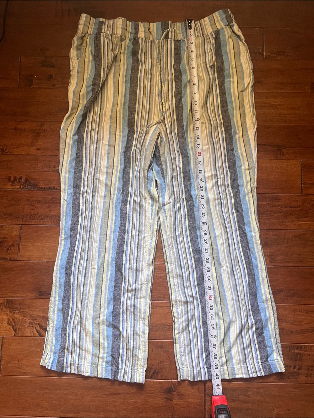Naturals d&co. Striped Wide Leg Linen Blend Lounge Pants Size 1X Blue Green
